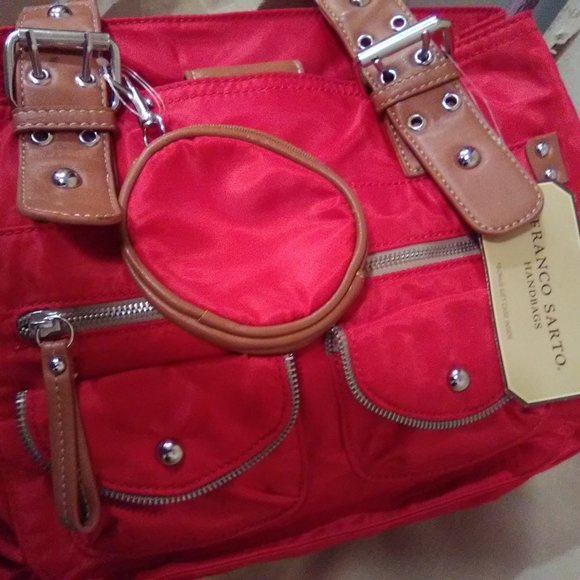 Franco Sarto Red Medium Size Bag Leather & Fabric NWT - Picture 9 of 14